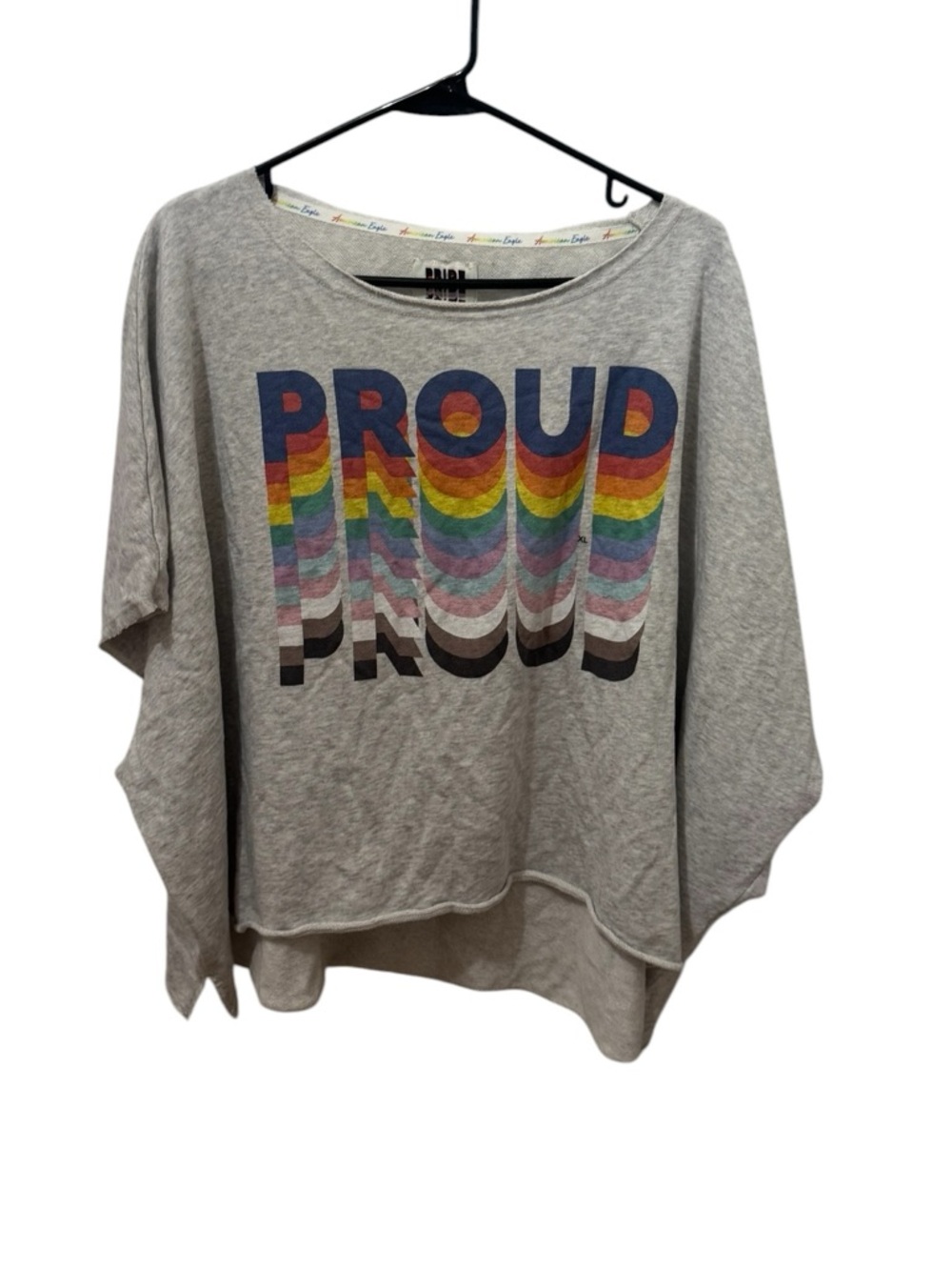 American Eagle  Gray Rainbow 'PROUD' Graphic Pullover Pride Size XL